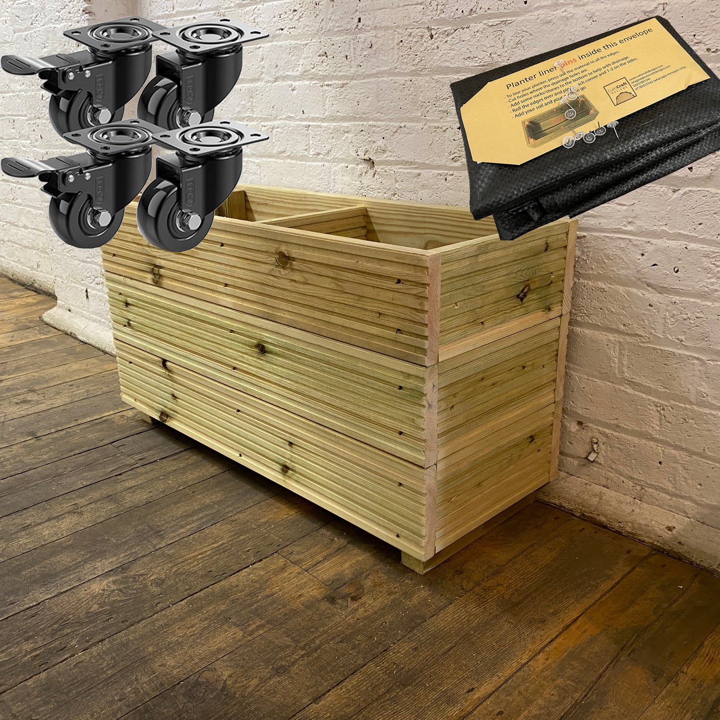Large Solid Wooden Patio Planter Herb Trough 48cm Tall with central divide