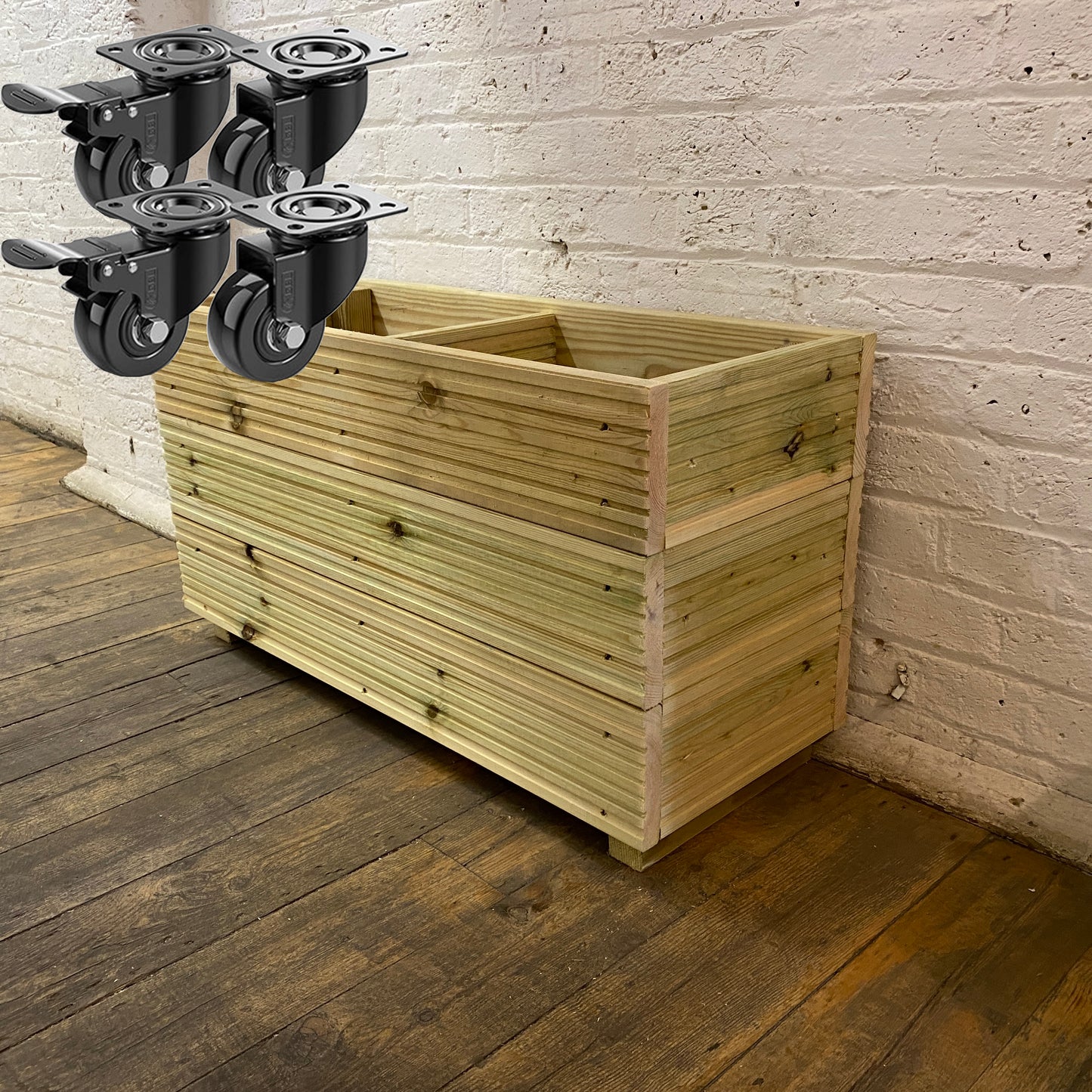 Large Solid Wooden Patio Planter Herb Trough 48cm Tall with central divide