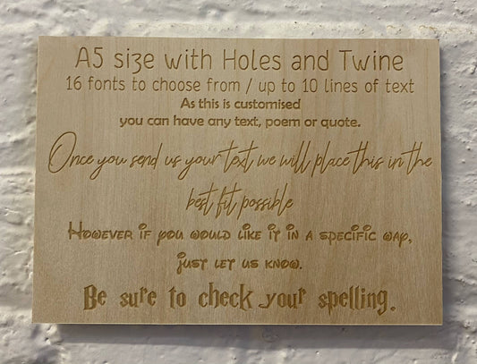 Large Personalised Wooden Sign Plaque A5/A4/A3