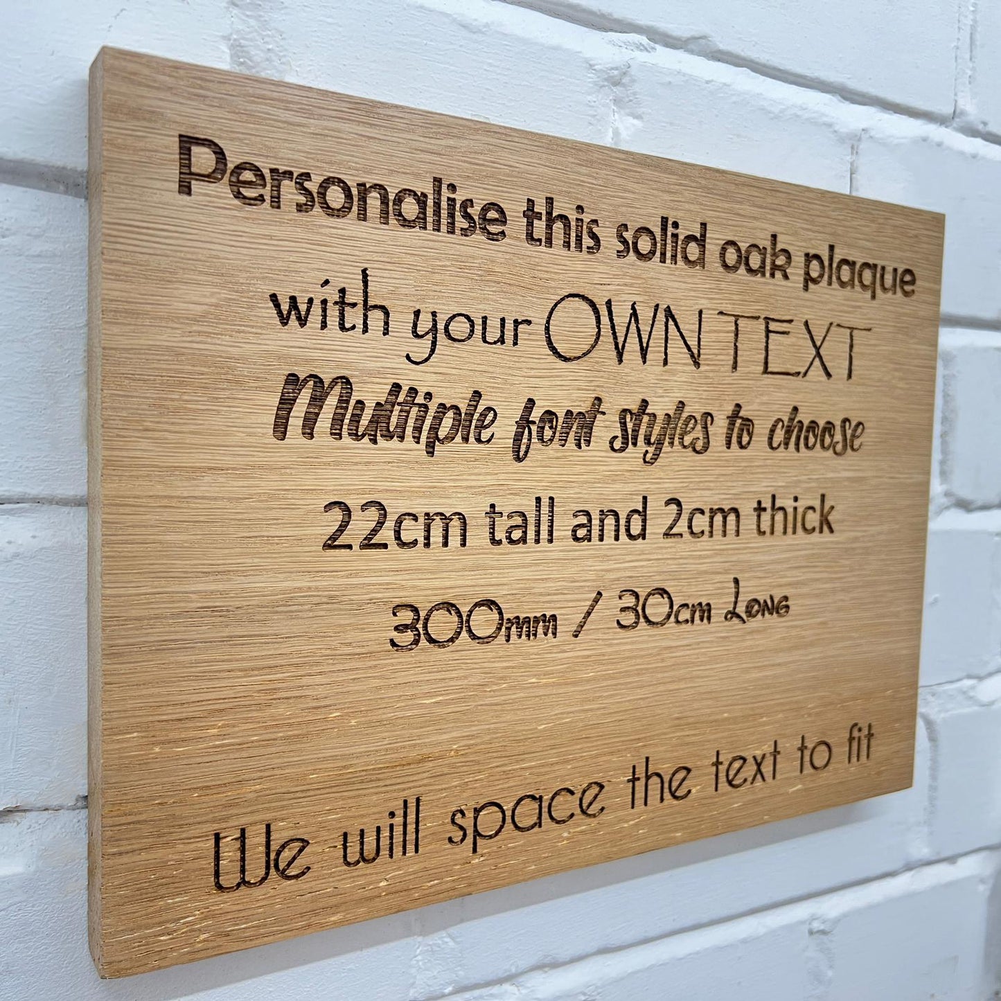Solid Oak Plaque 20/30/40/50cm 2cm thick