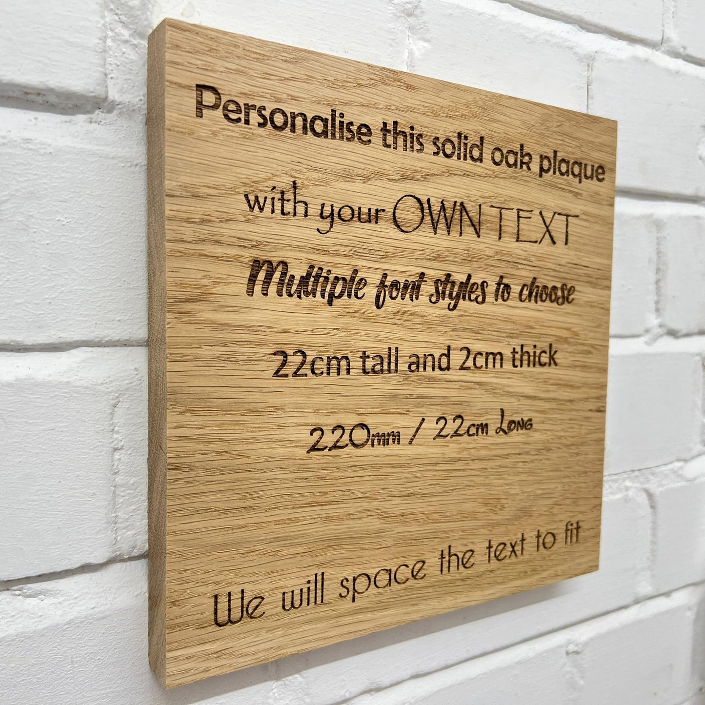 Solid Oak Plaque 20/30/40/50cm 2cm thick