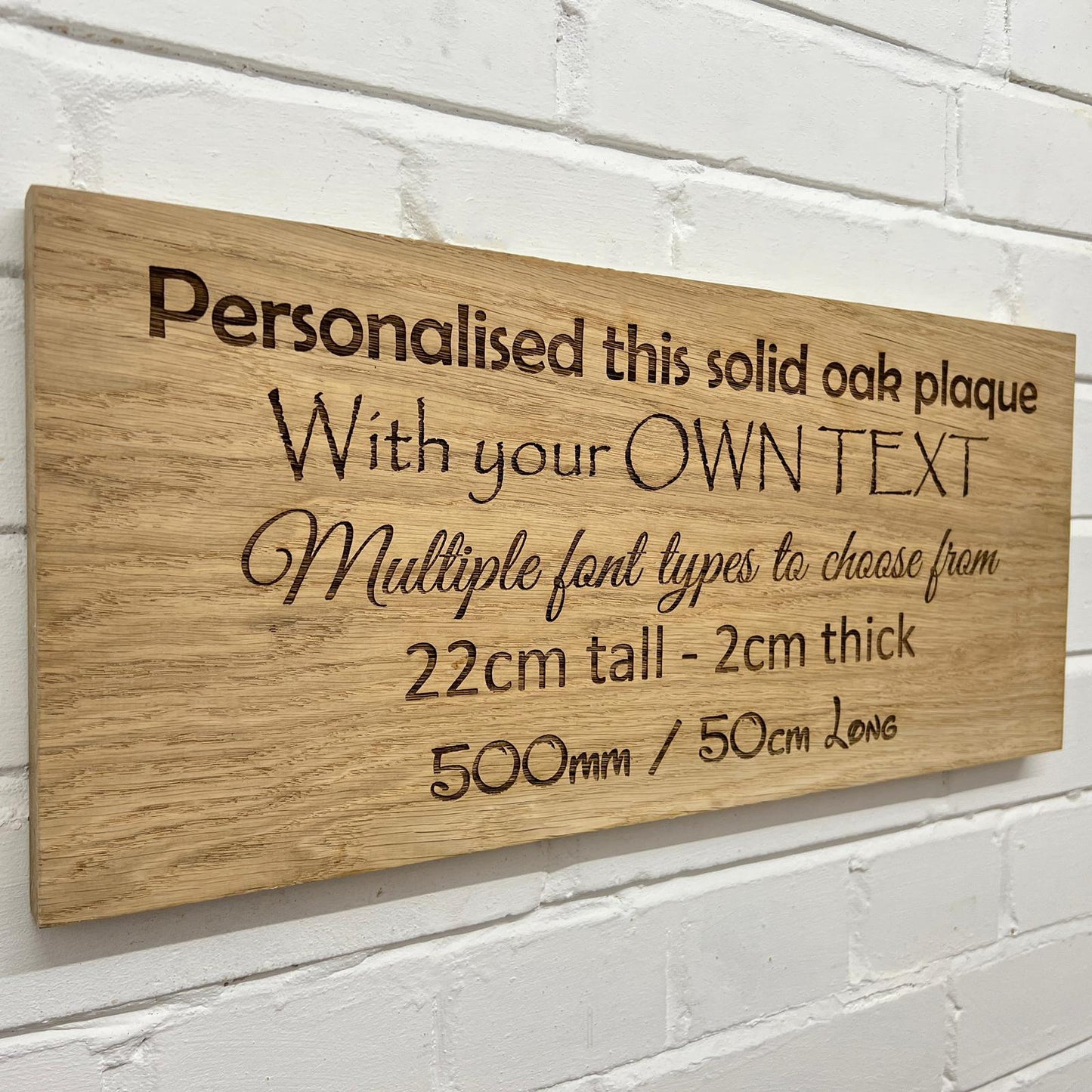 Solid Oak Plaque 20/30/40/50cm 2cm thick