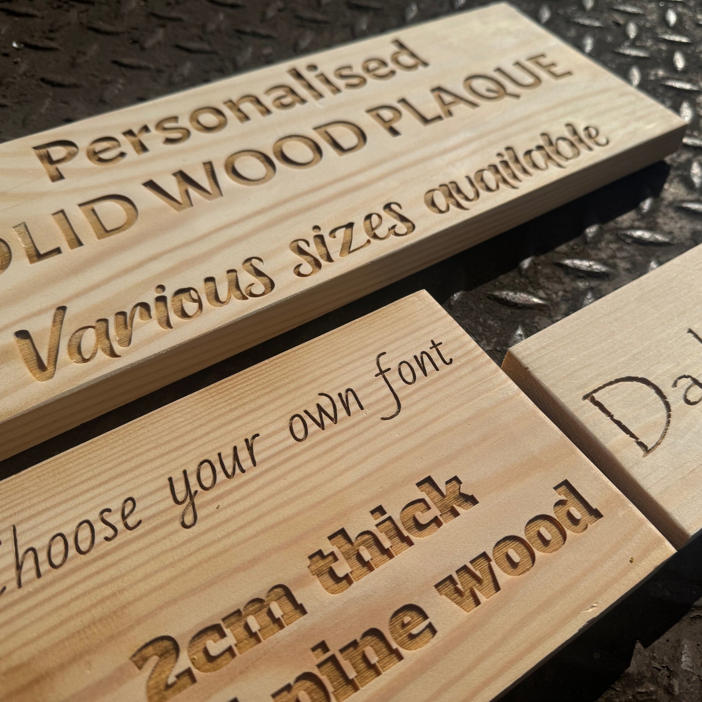 personalised solid wood plaque with own text on pine wood