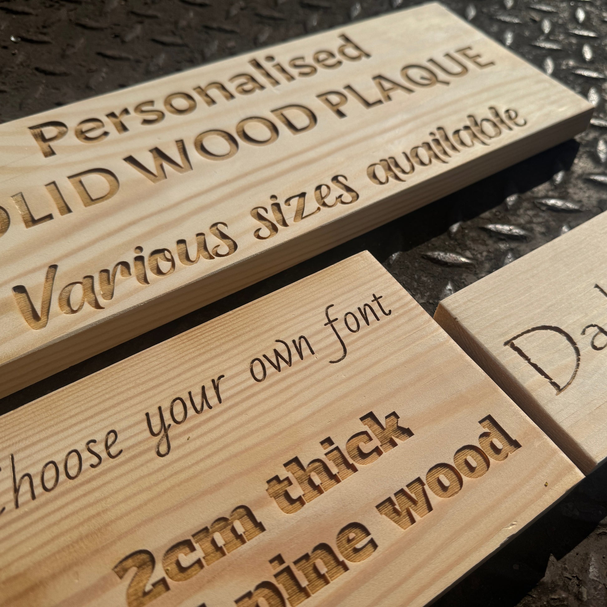 personalised solid wood plaque with own text on pine wood