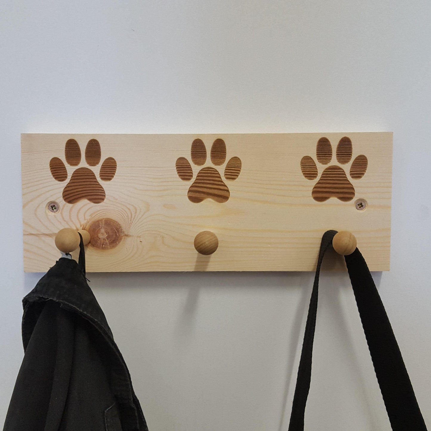 Paw Print Wooden Coat Rack - Lead Holder