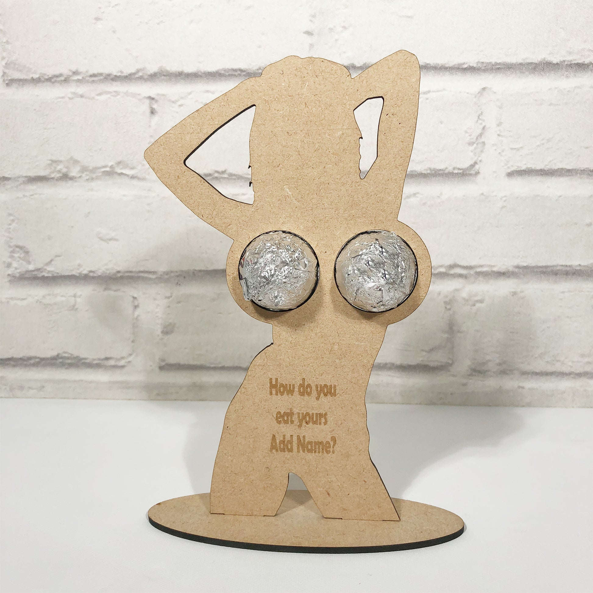Personalised Engraved Chocolate Eggs Holder Boobs Quote + Name