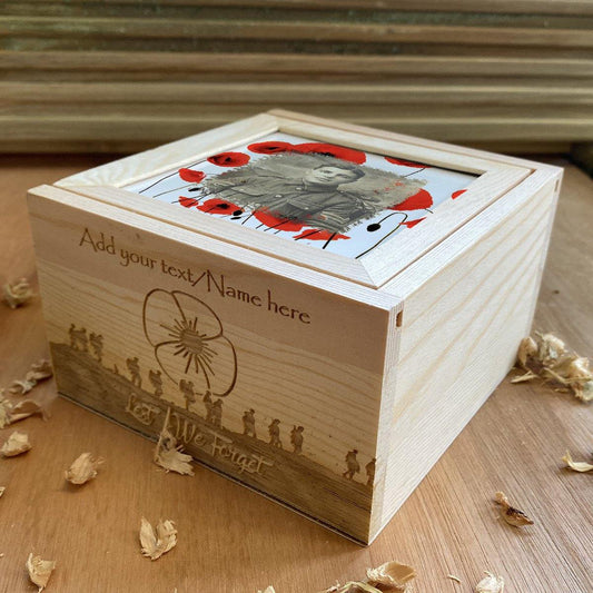 Personalised Military Poppy Engraved Rectangle Box with Picture