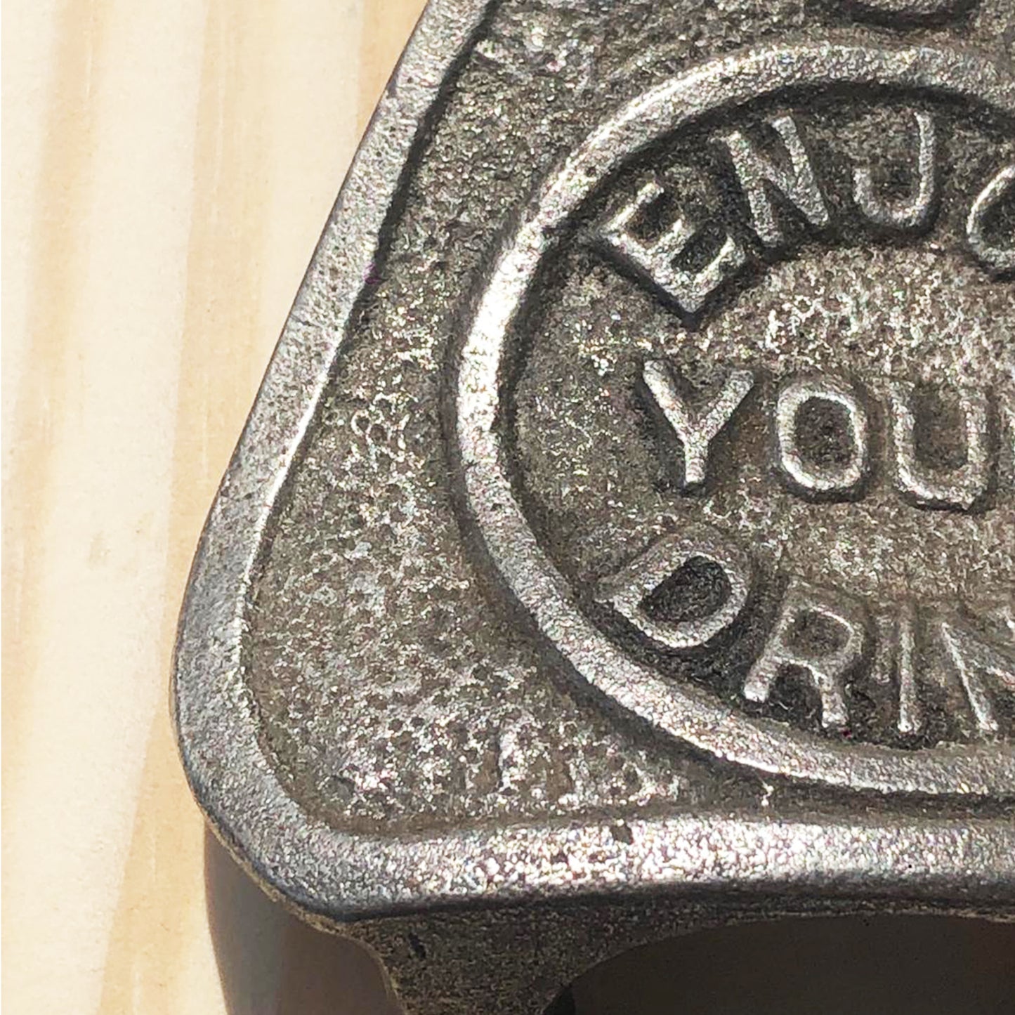 Enjoy Drink Cast Iron Bottle Opener on Personalised Wood Plaque