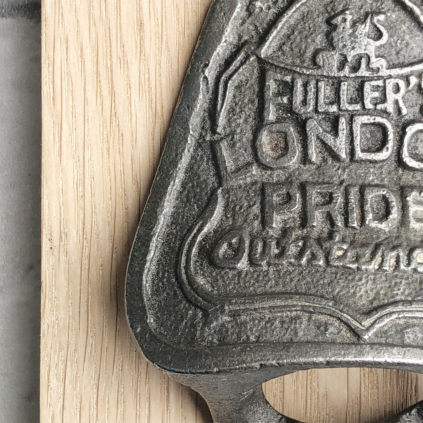 Fullers Cast Iron Bottle Opener on Personalised Wood Plaque